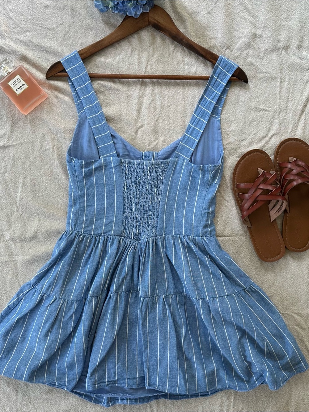 Stradivarius Corset Striped Mini Linen Cotton Blend Coastal Dress View 2
